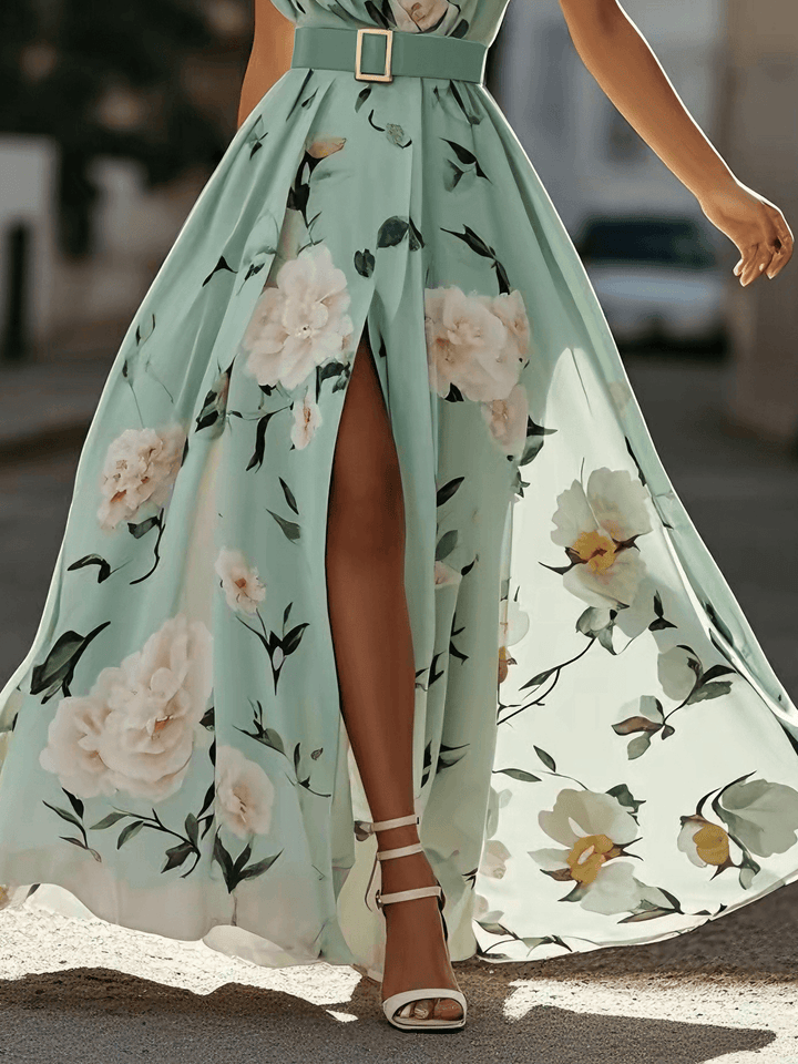 Sella - Ruffled One-Shoulder A-Line Maxi Chiffon Dress
