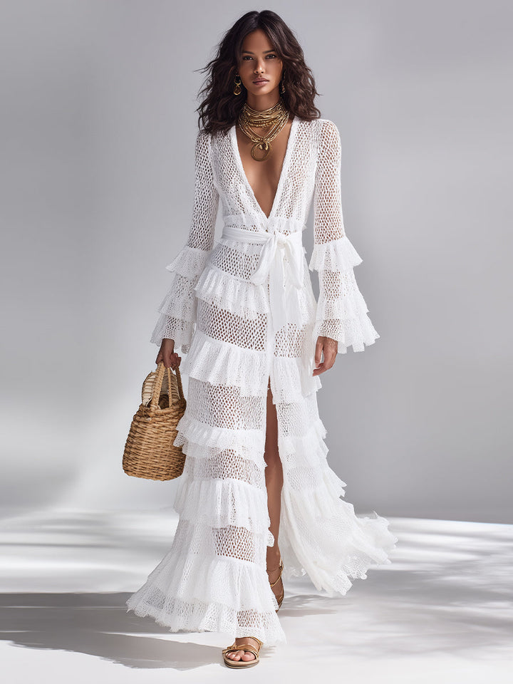Freya - Light White Crochet Knit Cardigan for Women
