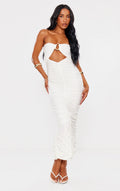 Nina™ | White Fitted Bandeau Dress with Piping