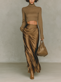 Florence - Gold Brown Knitted Turtleneck Top