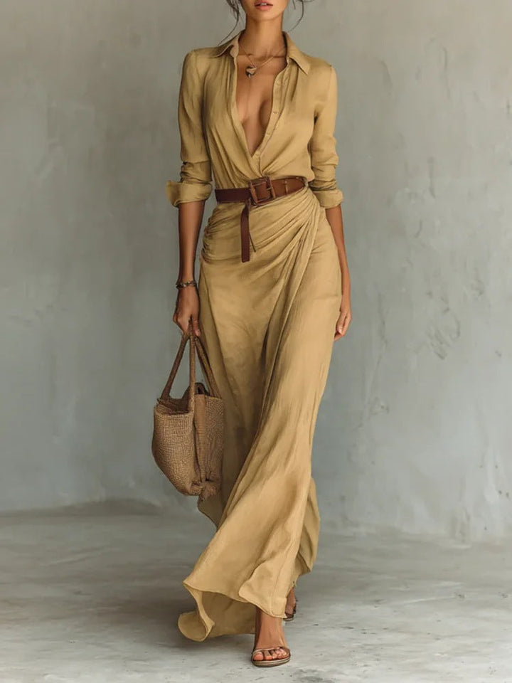 Kiara - Maxi Dress with Long Sleeves and Lapel Collar