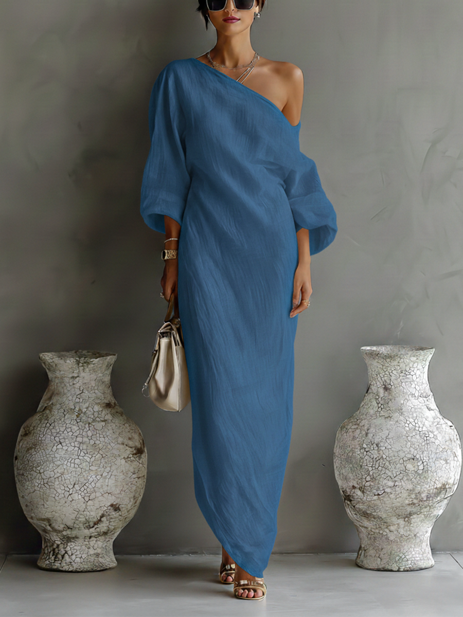 Aurora | Ivory One-Shoulder Flowing Maxi Dress