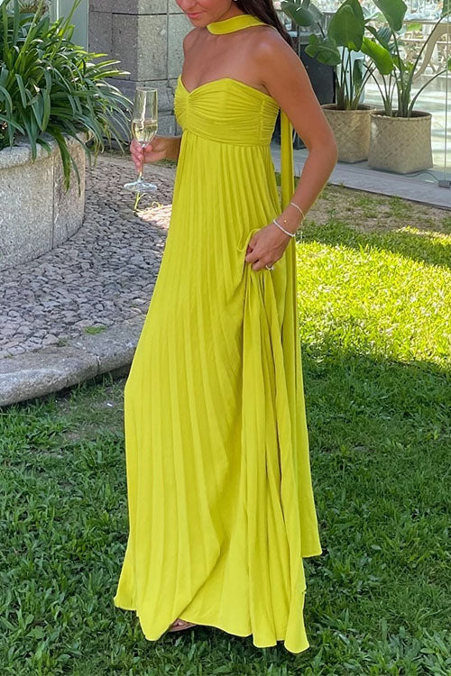 Katrina – Maxi Dress with Off-the-Shoulder Design, Lacing and Pleated Skirt