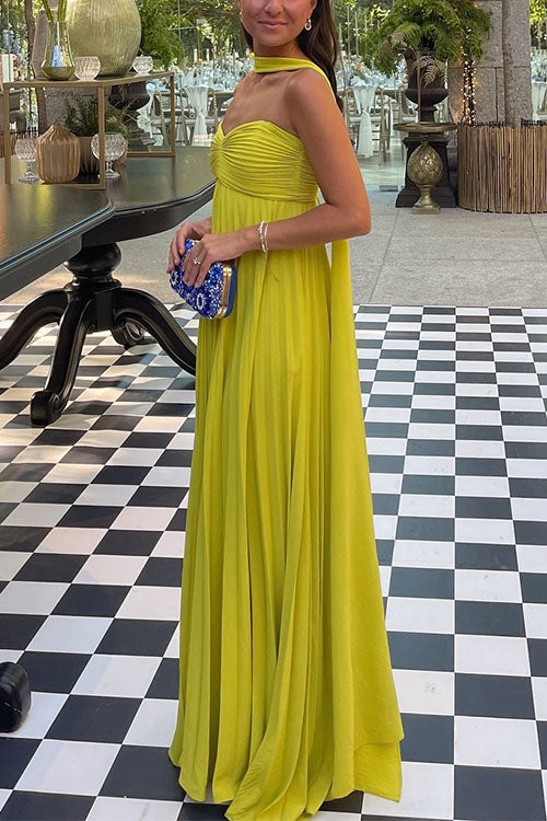 Katrina – Maxi Dress with Off-the-Shoulder Design, Lacing and Pleated Skirt