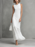 Elegant White Sleeveless Dress for Women Made from Silk and Chiffon Elements