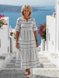 Parisa | Short-Sleeved Striped Layered Midi Dress
