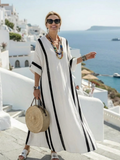 Elvienne | Short-Sleeved Maxi Dress with Colour Block Stripes