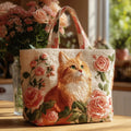 Handcrafted Red Cat Bag with Pink Roses