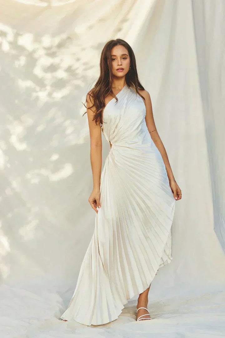 Sylviana - One Shoulder Pleated Midi Dress