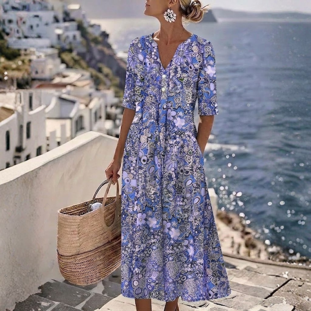 Janice™ | Elegant Summer Midi Dress with Tummy Coverage
