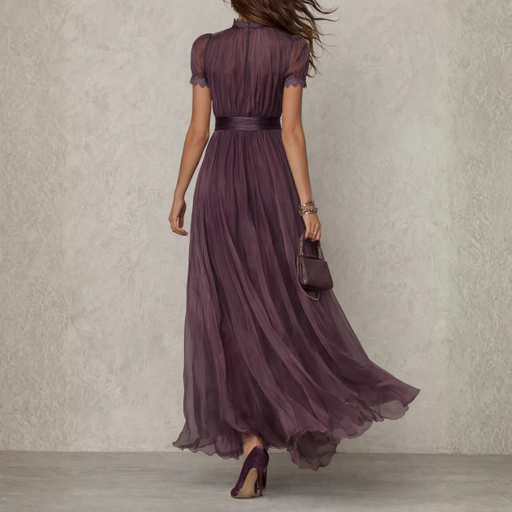Vivienne | Maxi Dress with Lace Trim in Chiffon