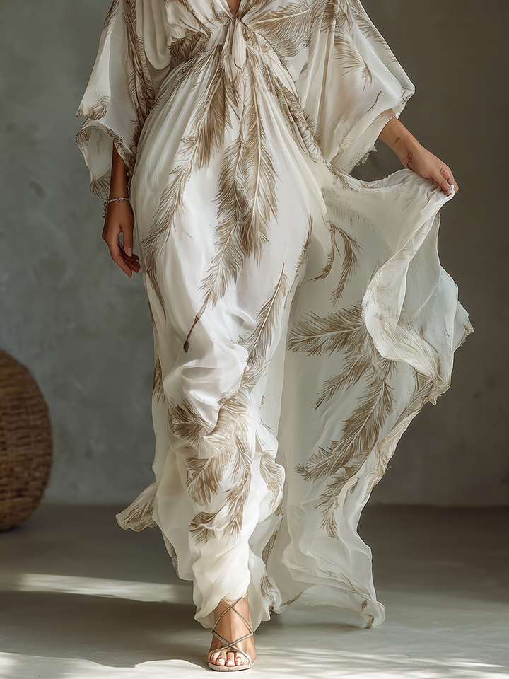 Morrisa - Chiffon Maxi Dress in Ivory and Taupe