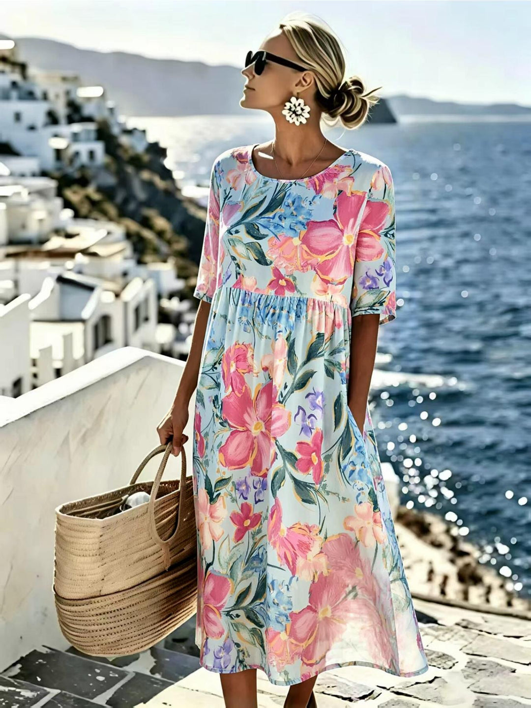 Evie™ - Elegant Floral Dress for Summer in Midi Length