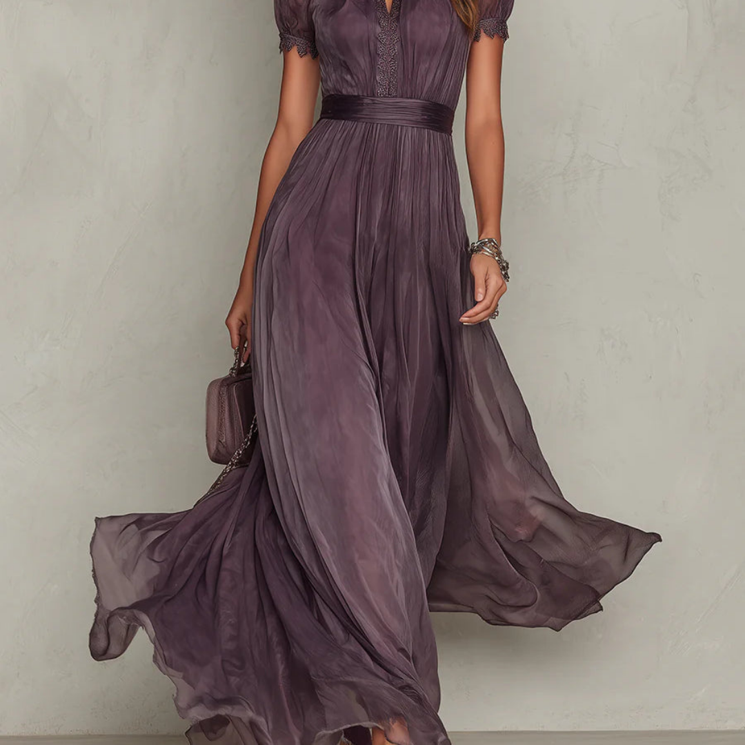 Vivienne | Maxi Dress with Lace Trim in Chiffon