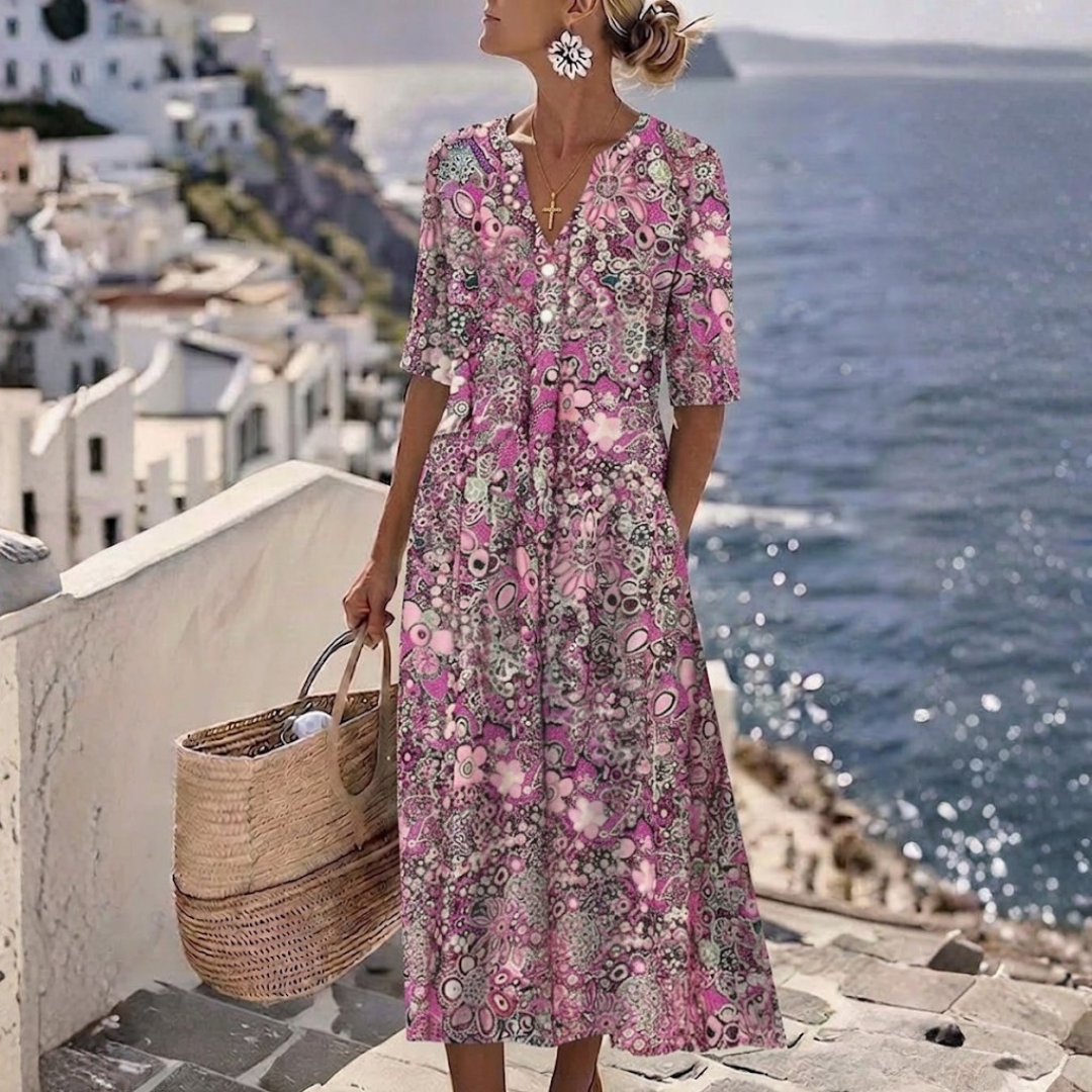 Janice™ | Elegant Summer Midi Dress with Tummy Coverage