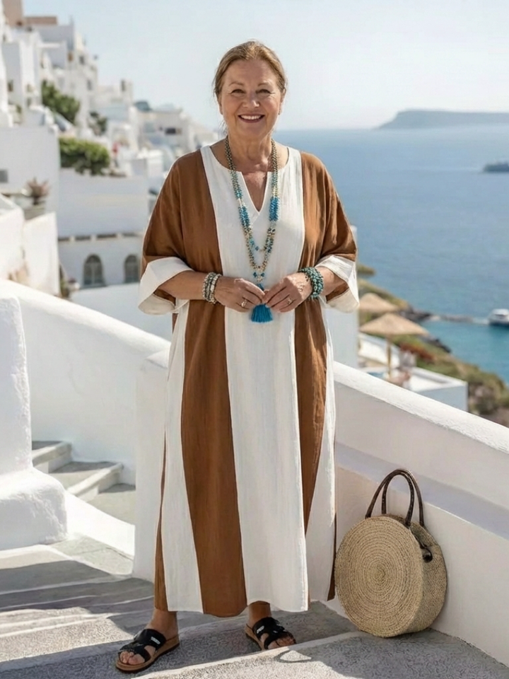 Calindra | Short-sleeved, colour-blocked, relaxed maxi dress