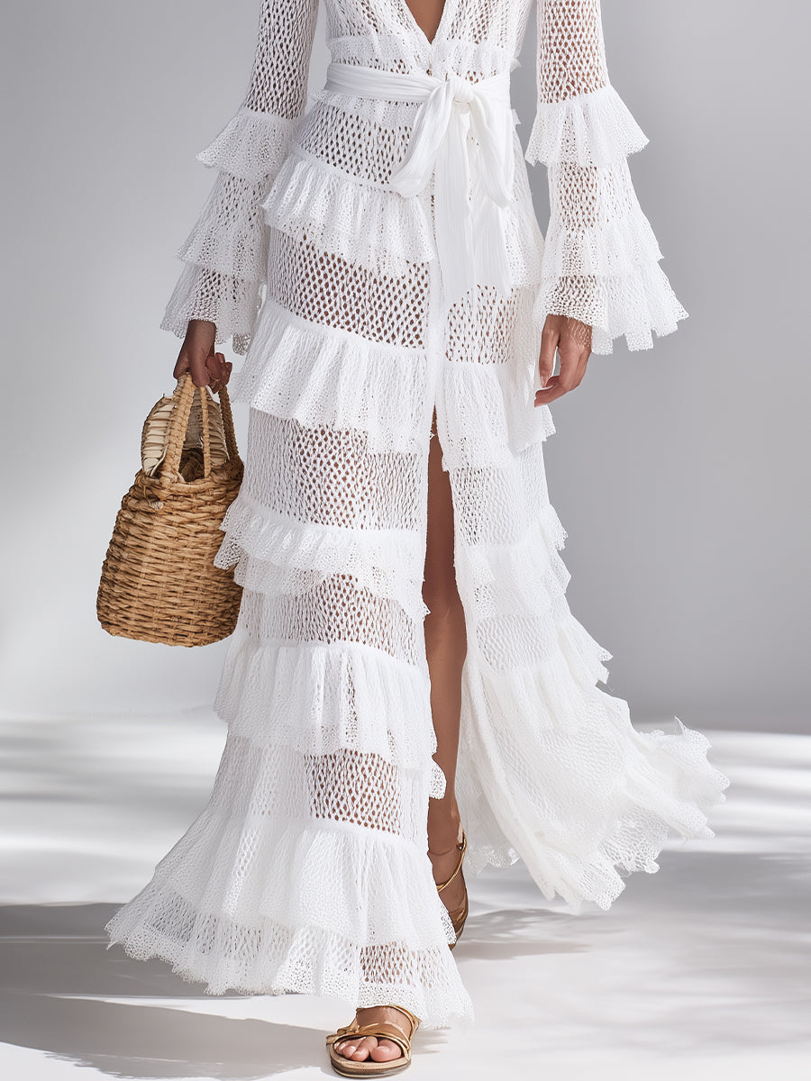 Freya - Light White Crochet Knit Cardigan for Women