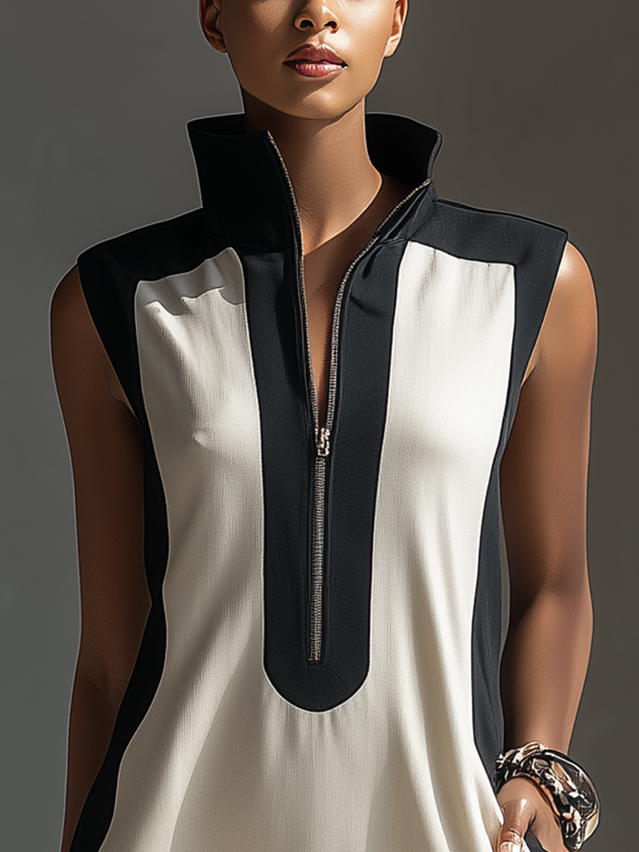 Emily - Black &amp; White Bicolor Mini Dress