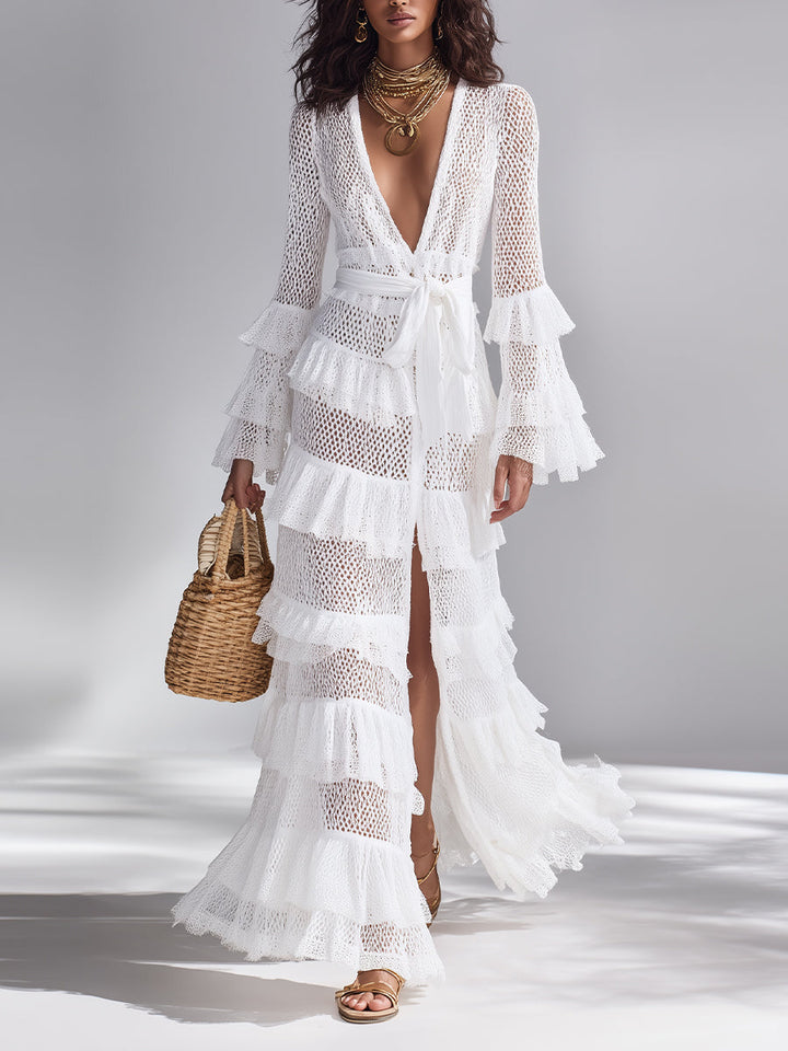 Freya - Light White Crochet Knit Cardigan for Women