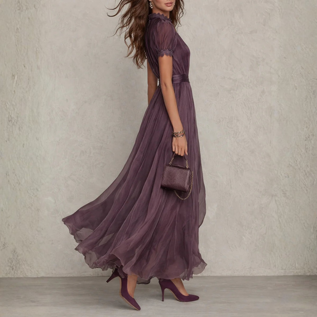 Vivienne | Maxi Dress with Lace Trim in Chiffon