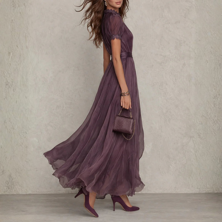 Vivienne | Maxi Dress with Lace Trim in Chiffon
