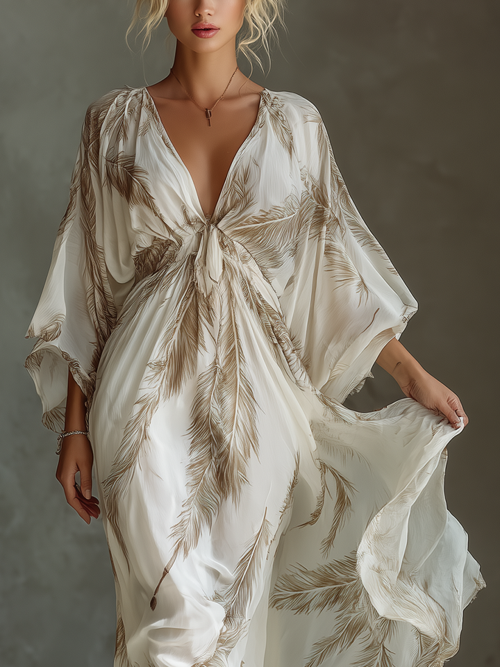 Morrisa - Chiffon Maxi Dress in Ivory and Taupe