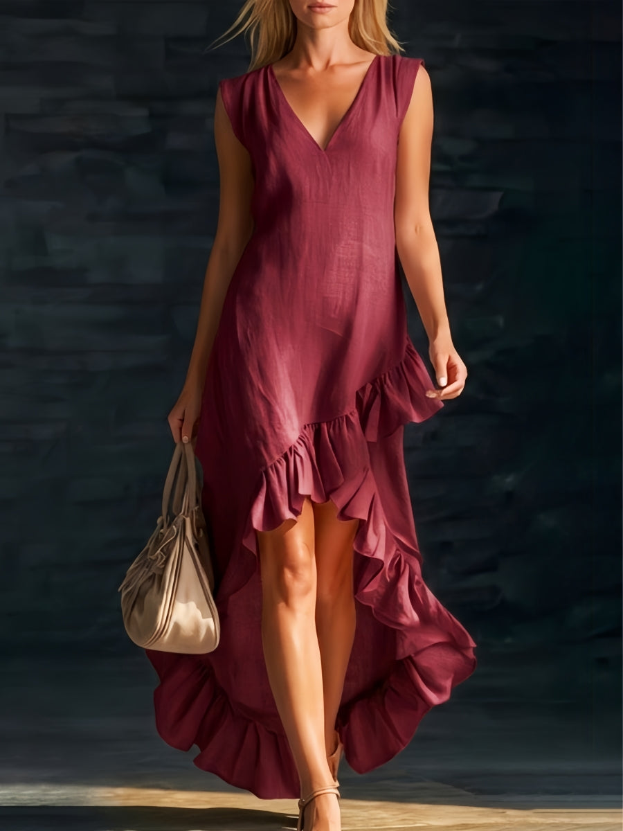 Sienna | Ruffled Shirt High-Low Boho Dress