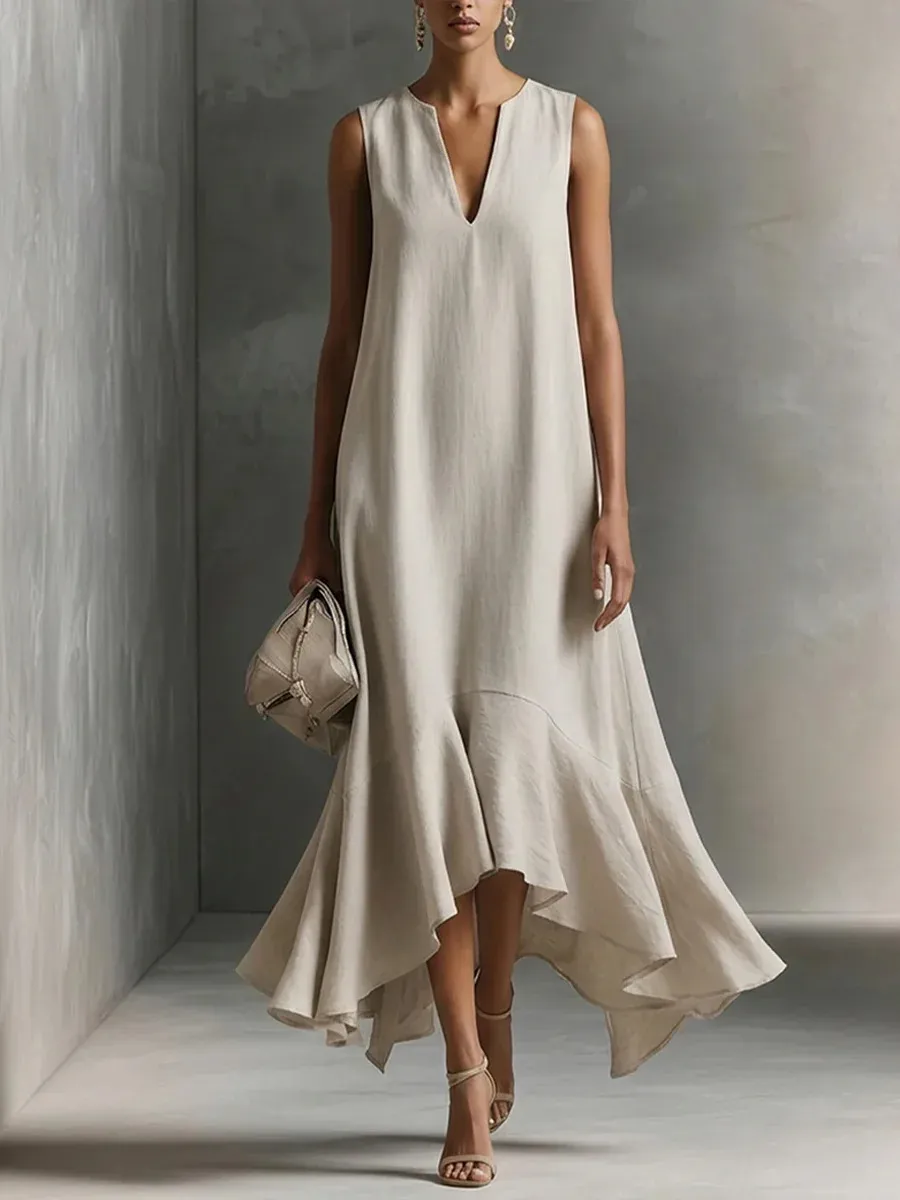 Astra - Sleeveless Maxi Dress with V-Neck