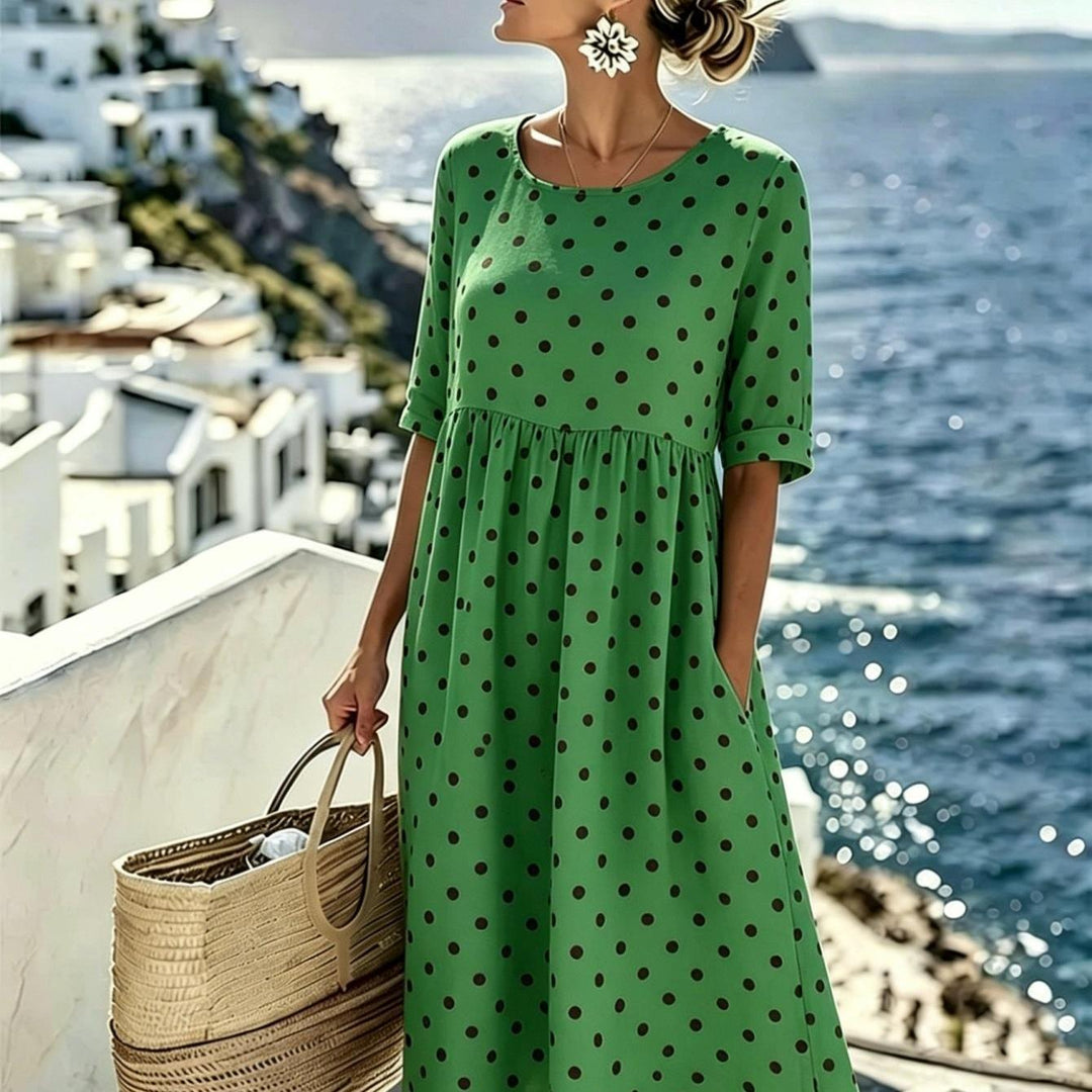 Harper™ | Emerald Green Polka Dot Midi Dress