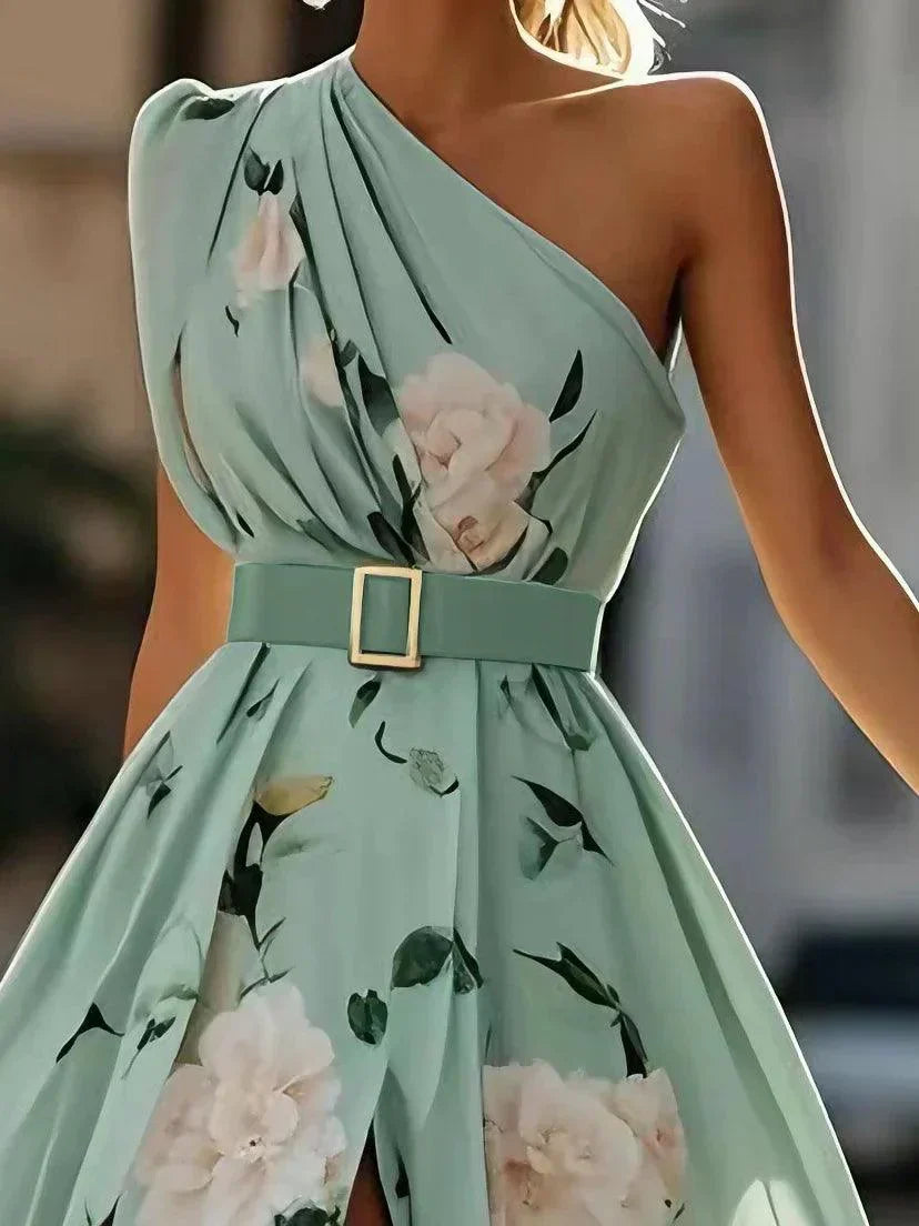 Sella - Ruffled One-Shoulder A-Line Maxi Chiffon Dress