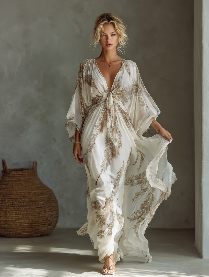 Morrisa - Chiffon Maxi Dress in Ivory and Taupe