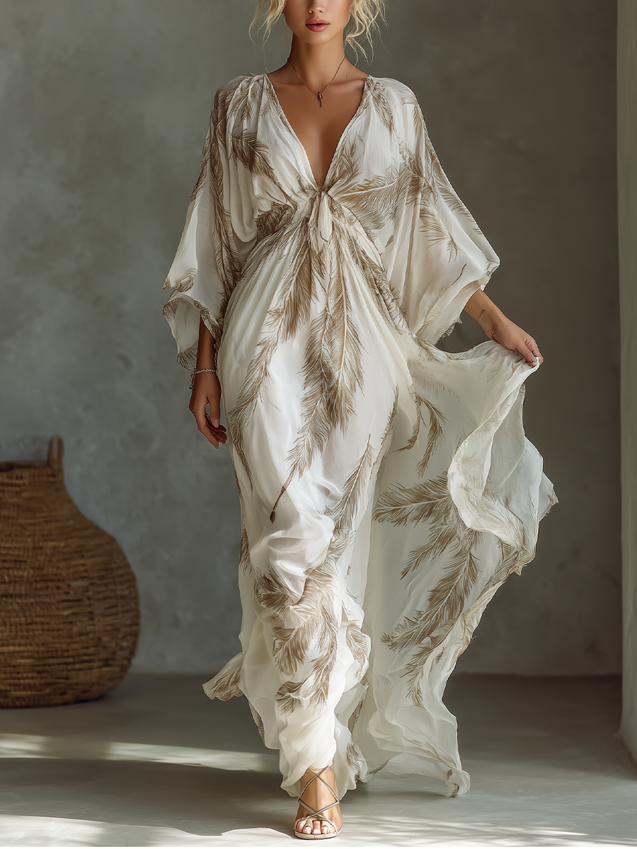 Morrisa - Chiffon Maxi Dress in Ivory and Taupe