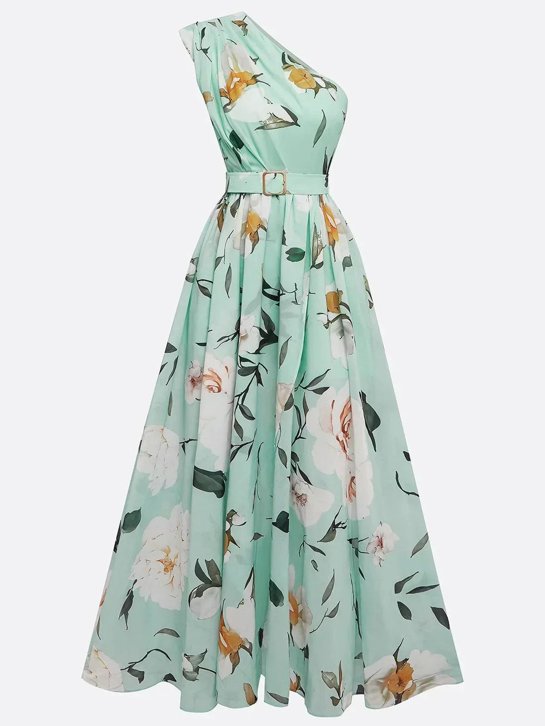 Sella - Ruffled One-Shoulder A-Line Maxi Chiffon Dress
