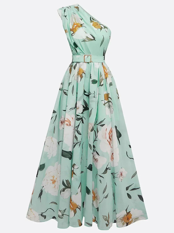 Sella - Ruffled One-Shoulder A-Line Maxi Chiffon Dress