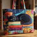 Handmade Black Cat Bag with Books and Mugs