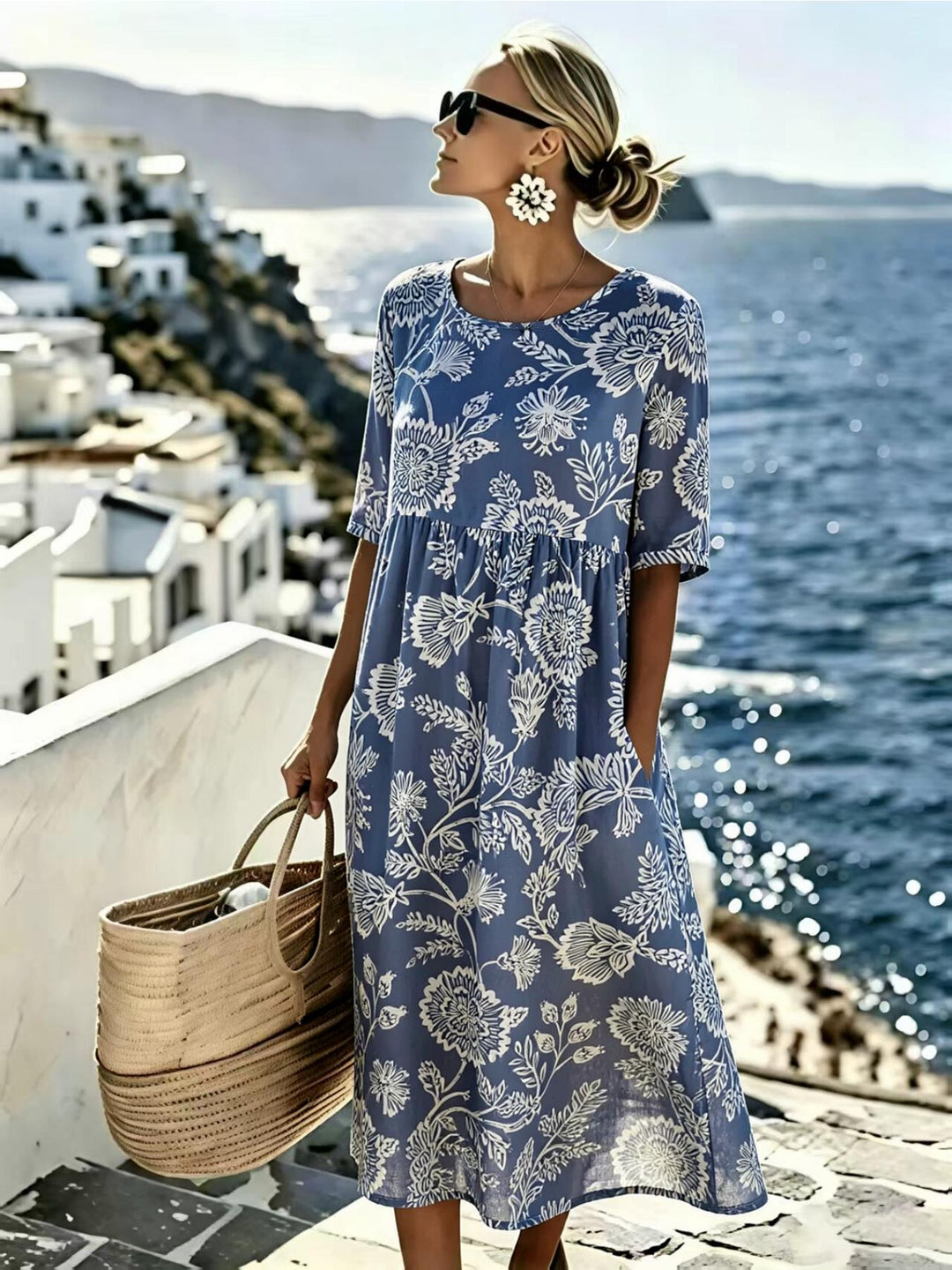 Evie™ - Elegant Floral Dress for Summer in Midi Length