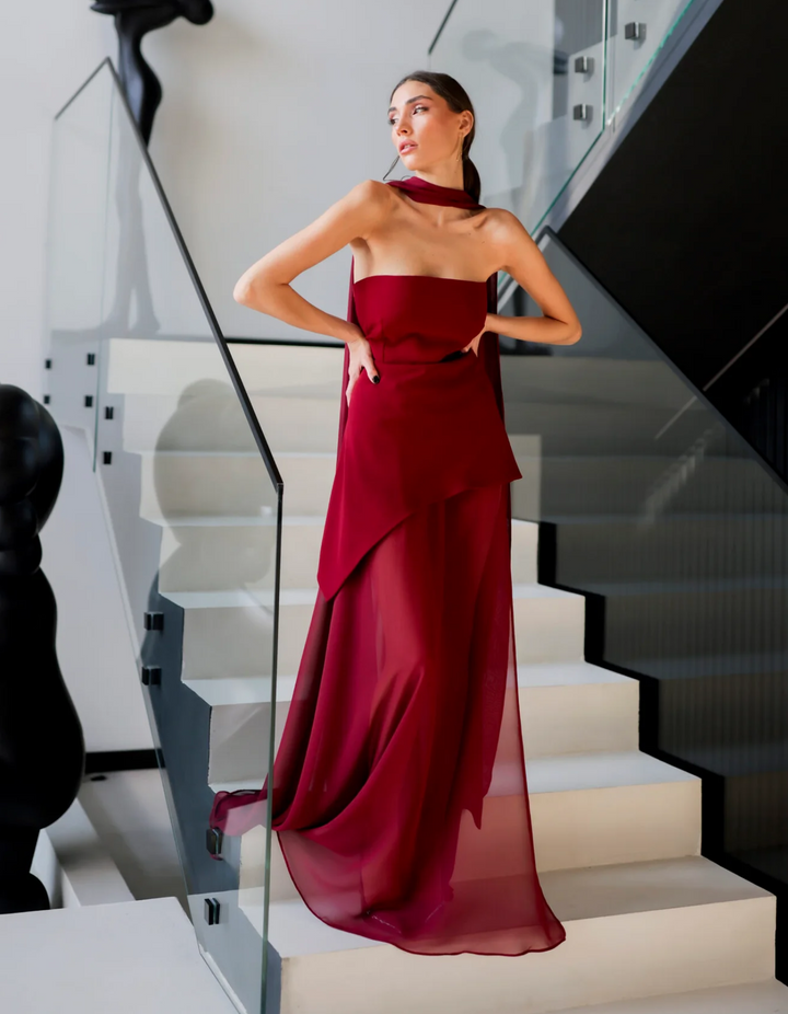 Aylin – Strapless Chiffon Maxi Dress