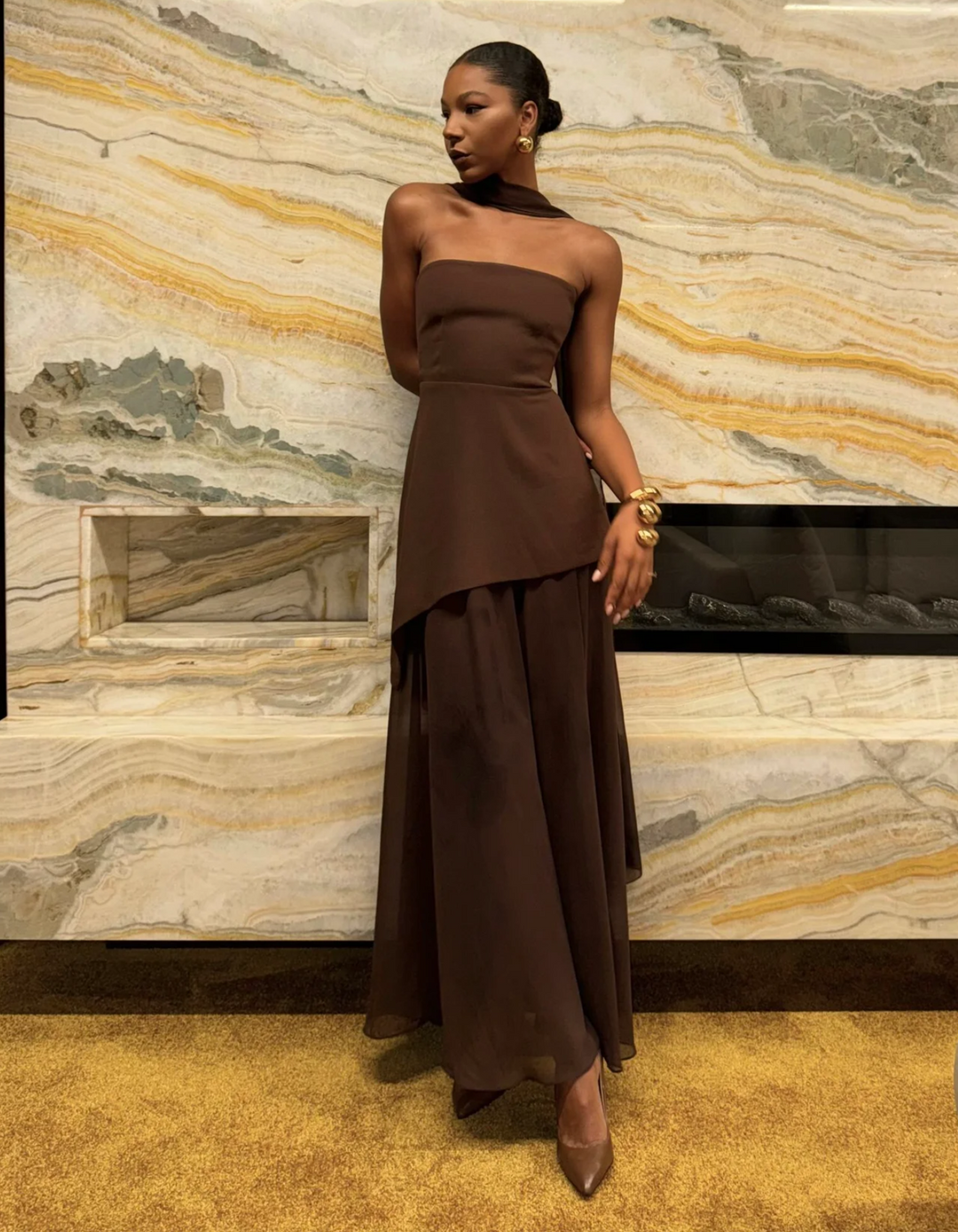 Aylin – Strapless Chiffon Maxi Dress