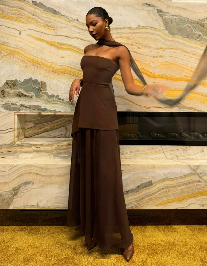 Aylin – Strapless Chiffon Maxi Dress