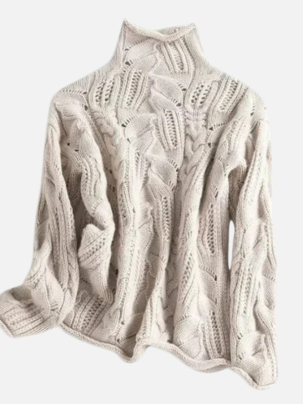 Camilla | Ornate Cable Knit Sweater with Roll Neck