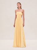 Varranza - Pleated Cutout Waist A-Line Slip Maxi Dress