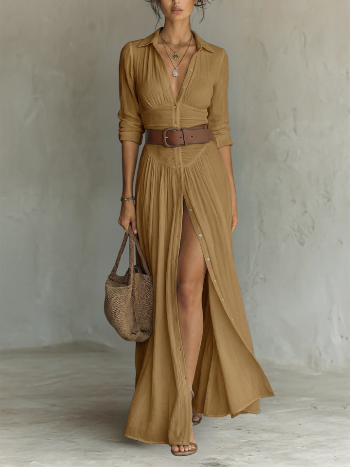 Kiara - Maxi Dress with Long Sleeves and Lapel Collar