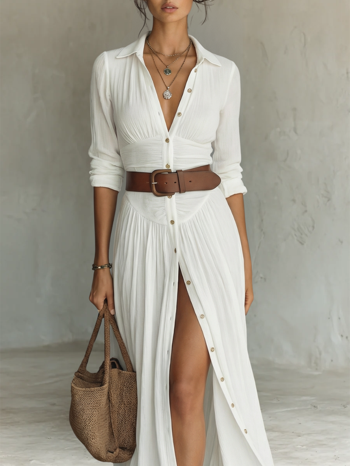 Kiara - Maxi Dress with Long Sleeves and Lapel Collar