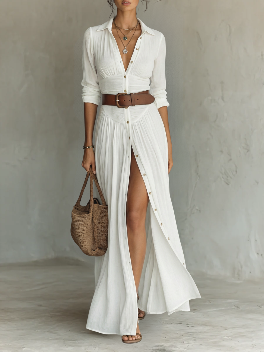 Kiara - Maxi Dress with Long Sleeves and Lapel Collar