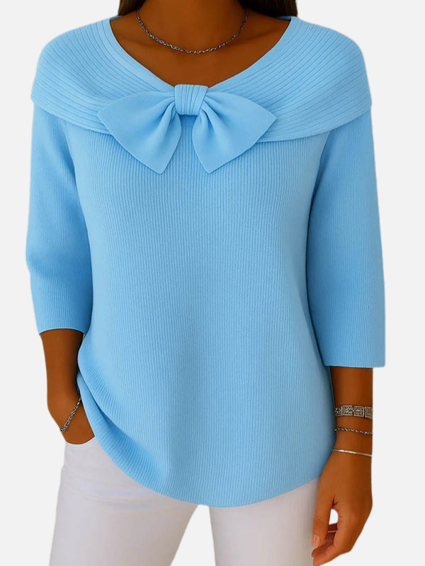 Lene | Elegant Ribbed Knit Blouse with Bow