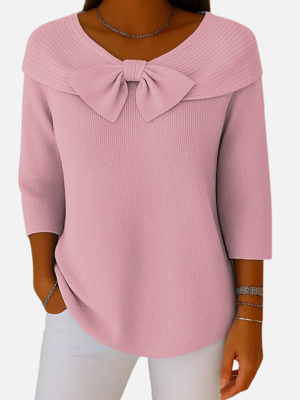Lene | Elegant Ribbed Knit Blouse with Bow