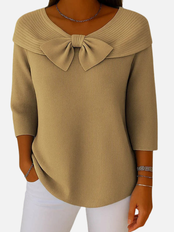 Lene | Elegant Ribbed Knit Blouse with Bow