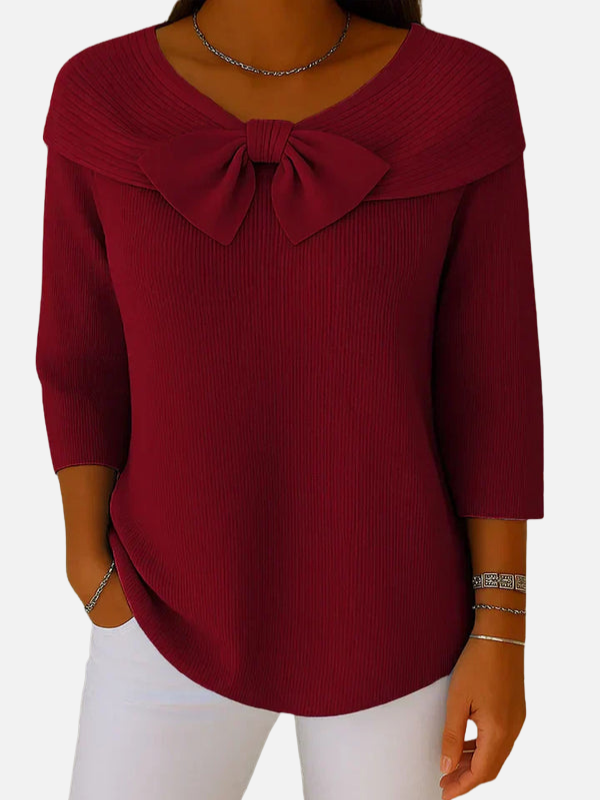 Lene | Elegant Ribbed Knit Blouse with Bow
