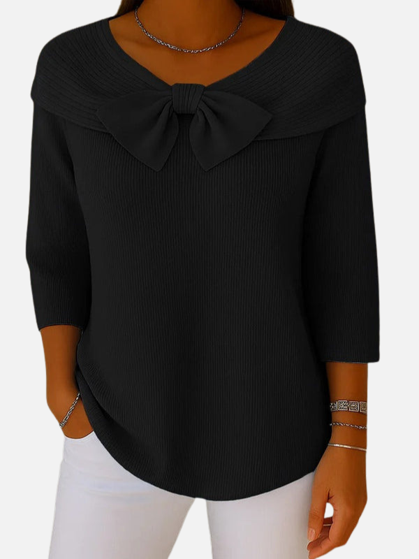 Lene | Elegant Ribbed Knit Blouse with Bow