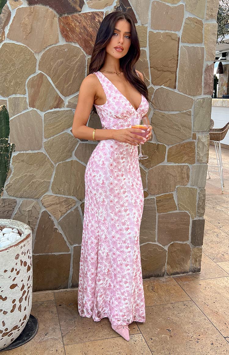 Farida - Pink Lace Maxi Dress